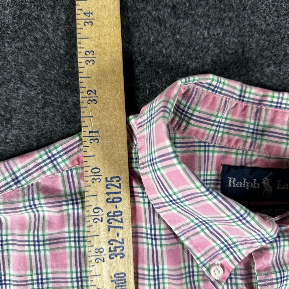 Ralph Lauren Mens XL Classic Fit Short Sleeve Plaid Button Down Shirt Pink Green - Picture 5 of 6